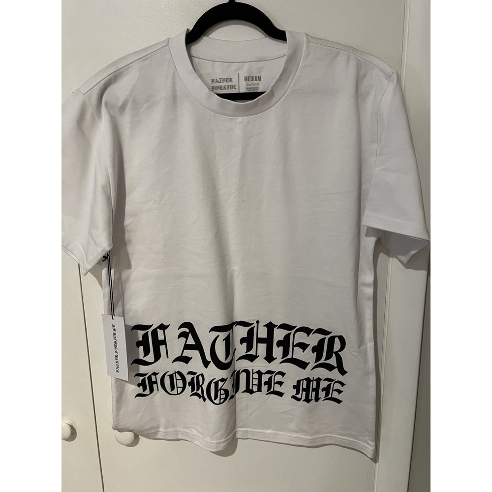 NWT Father Forgive Me Mens Size Medium White With Black Heavy Quality Tee